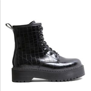 Steve Madden BETTY Black Exotic Combat boots
